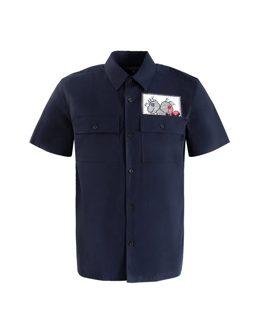 MARK FAST MEN MIDNIGHT BLUE SHORT-SLEEVED SHIRT WITH EMBROIDERY