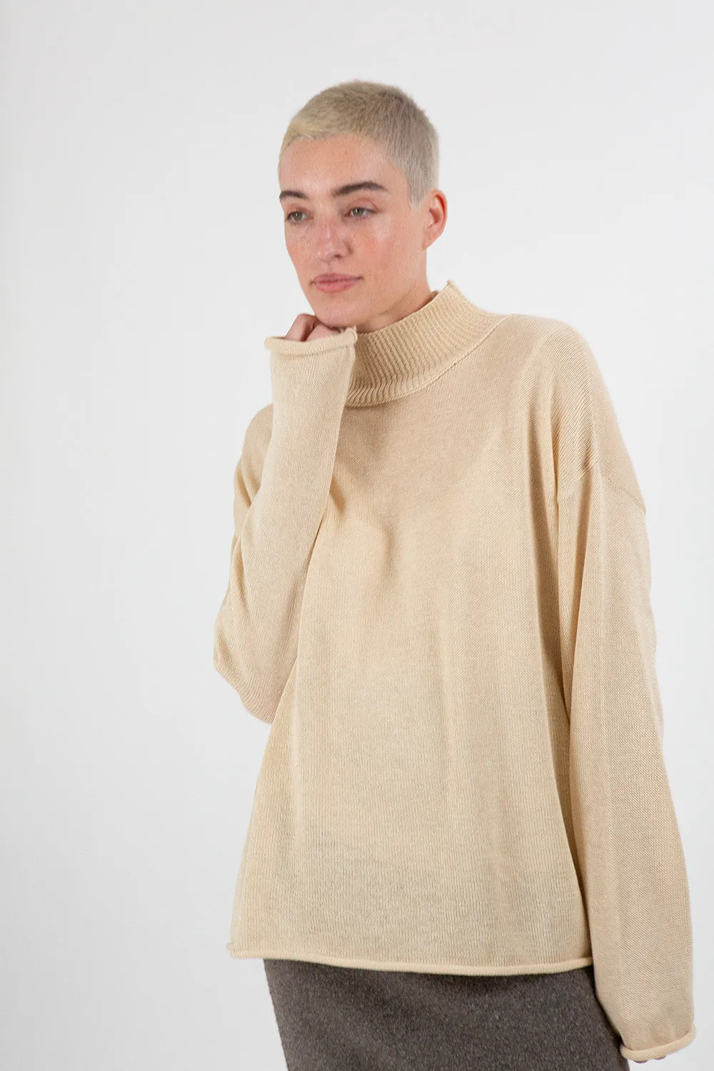 Matilda Pima Cotton Turtleneck in Natural