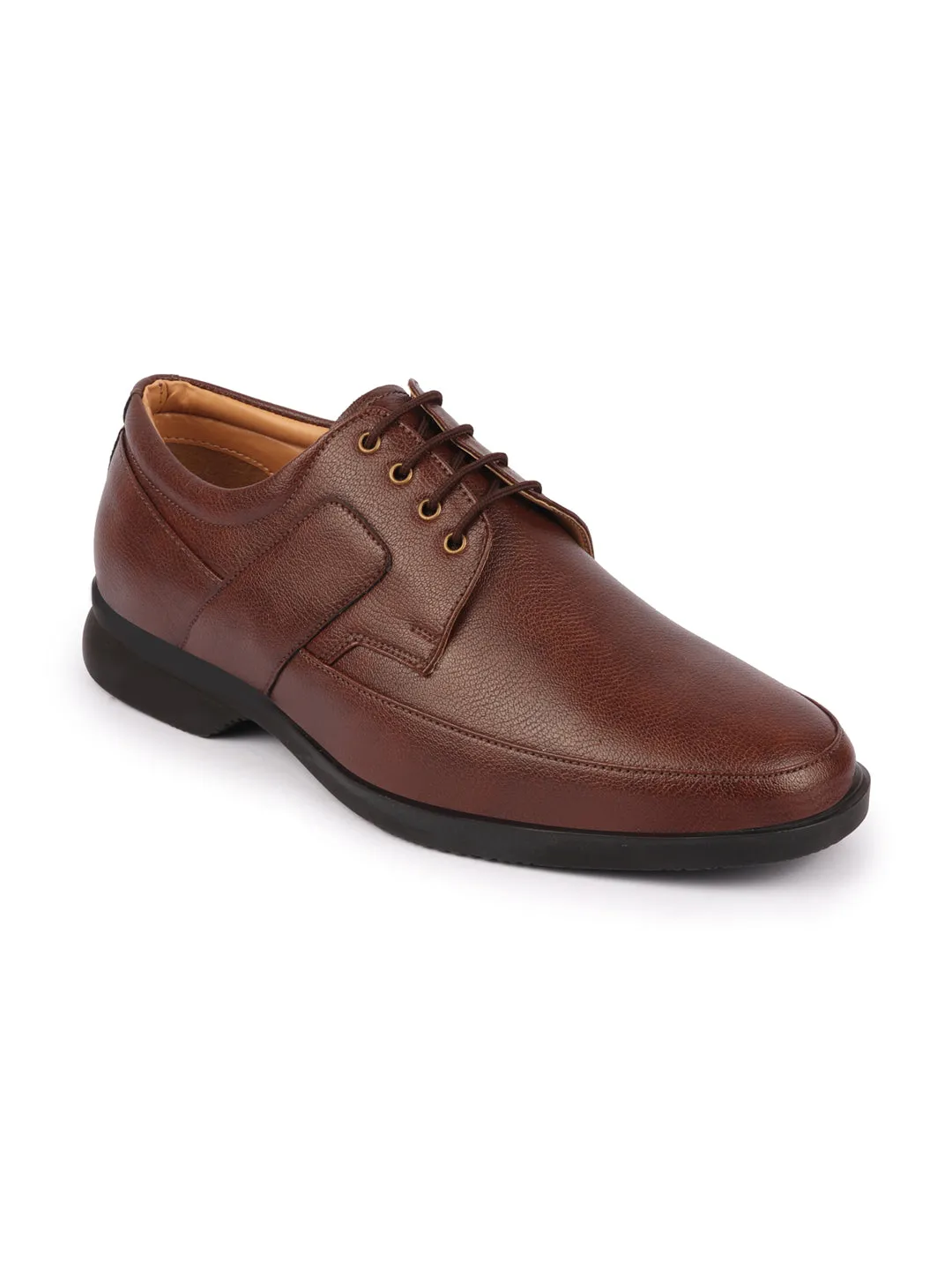 Men Brown Formal Side Strip Design Lace Up Shoes