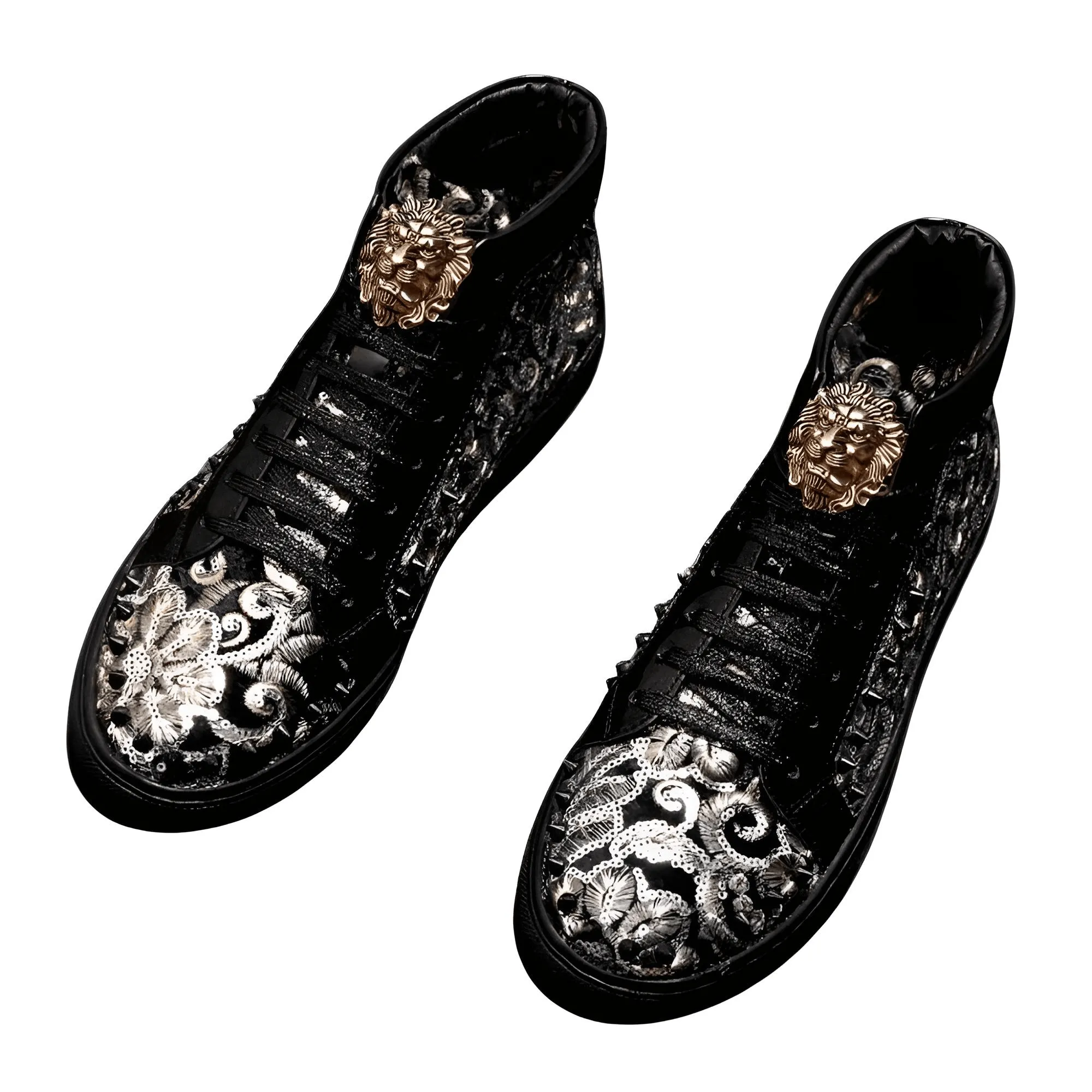 Men Fashion Luxury High Top Sneakers Male High Top Patent Leather Shoes