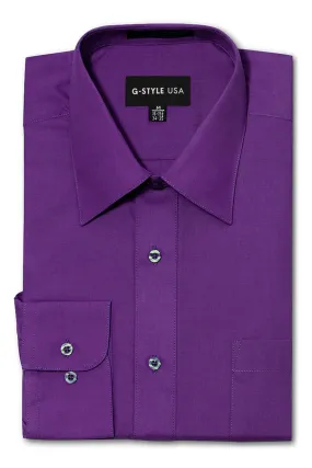 Men's Basic Solid Color Button Up Dress Shirt (Purple)