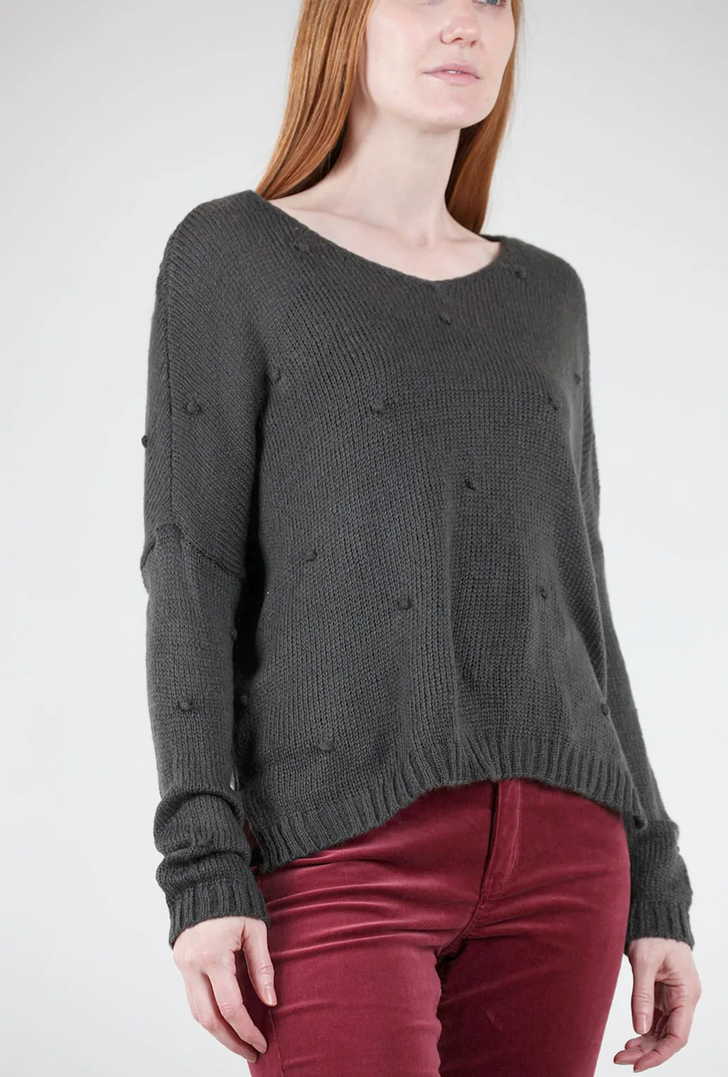 Mini Popcorn V Sweater, Bold Ink Gray