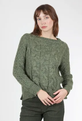 Mitch Cable Crew Sweater, Moss Olive