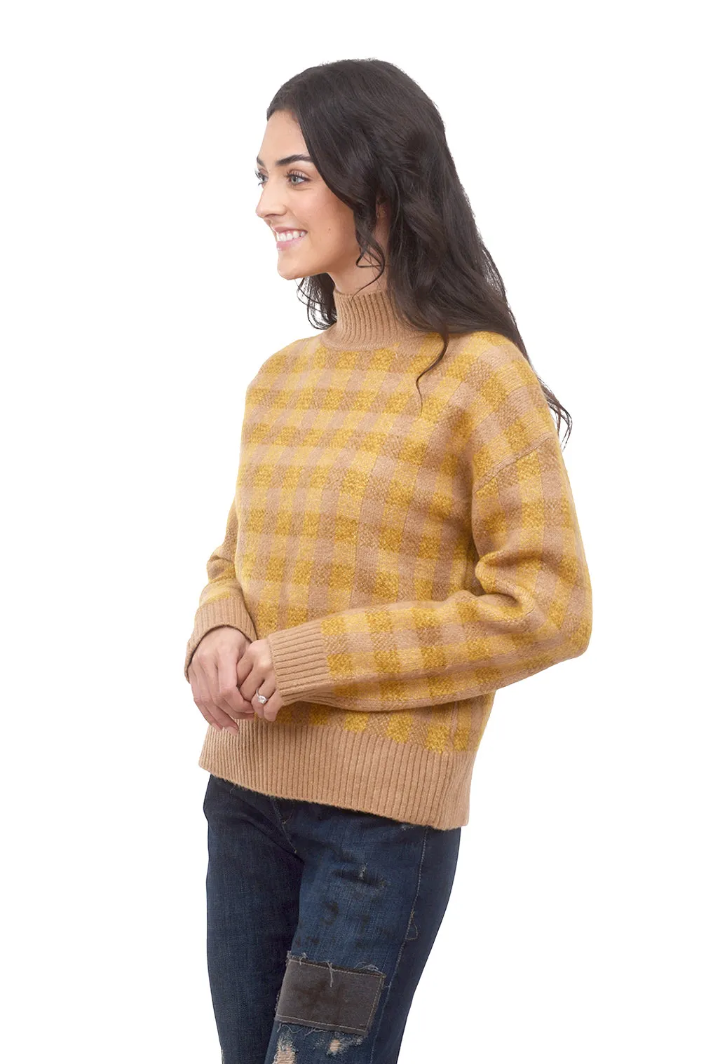 Mock-Neck Boyfriend Sweater, Mustard