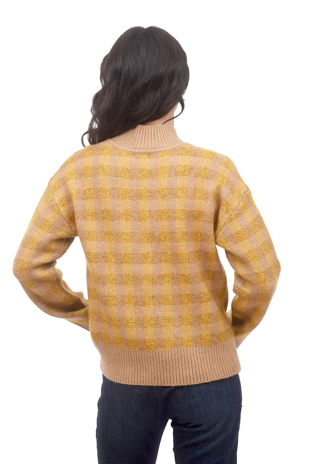 Mock-Neck Boyfriend Sweater, Mustard