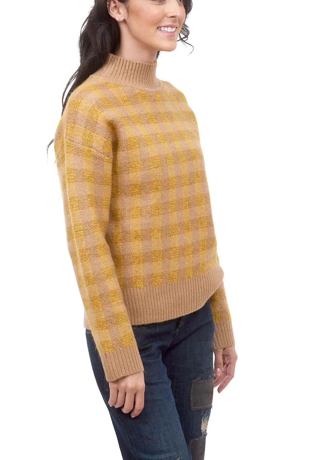 Mock-Neck Boyfriend Sweater, Mustard