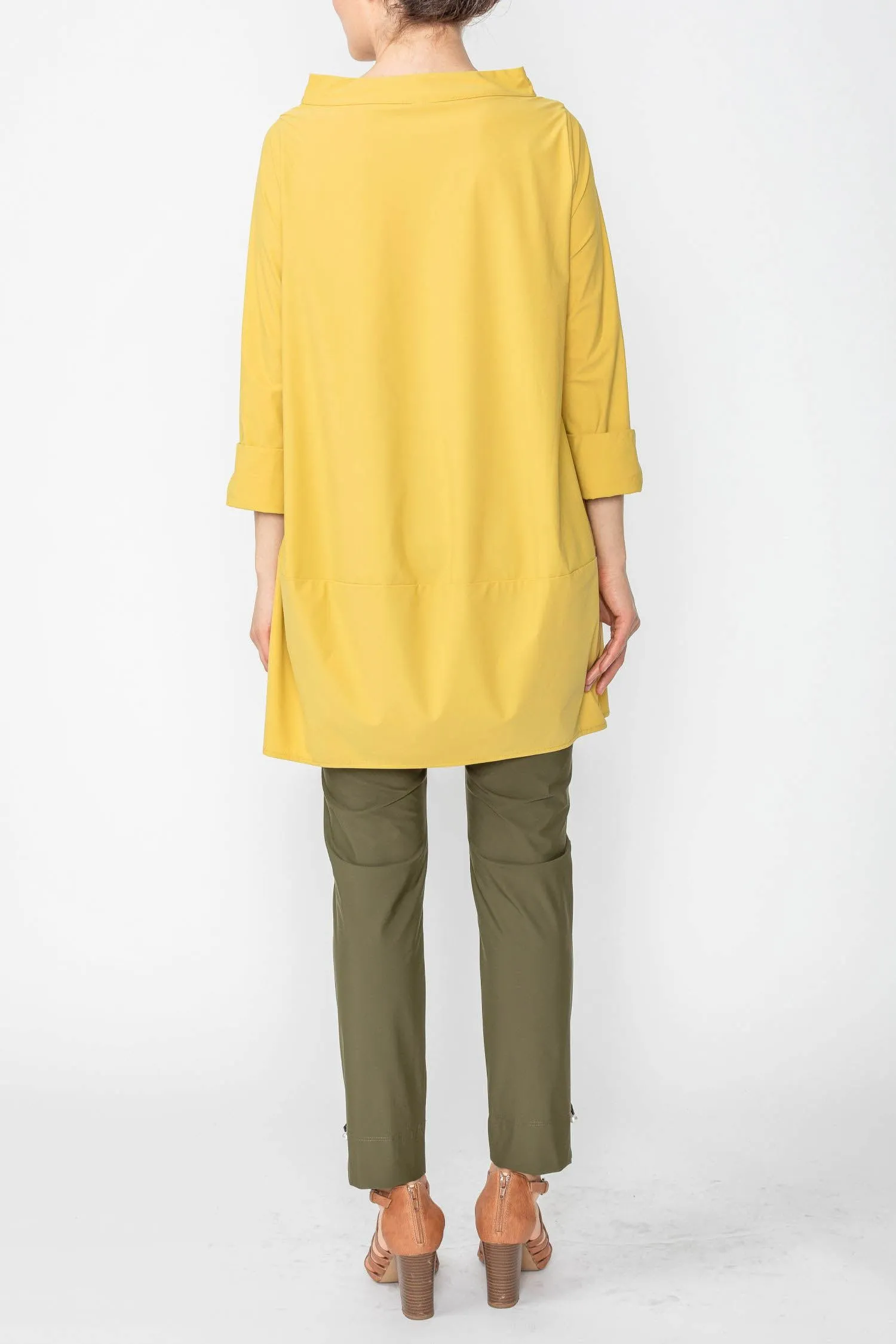 Mustard Boat Neck Stand Collar Balloon Top