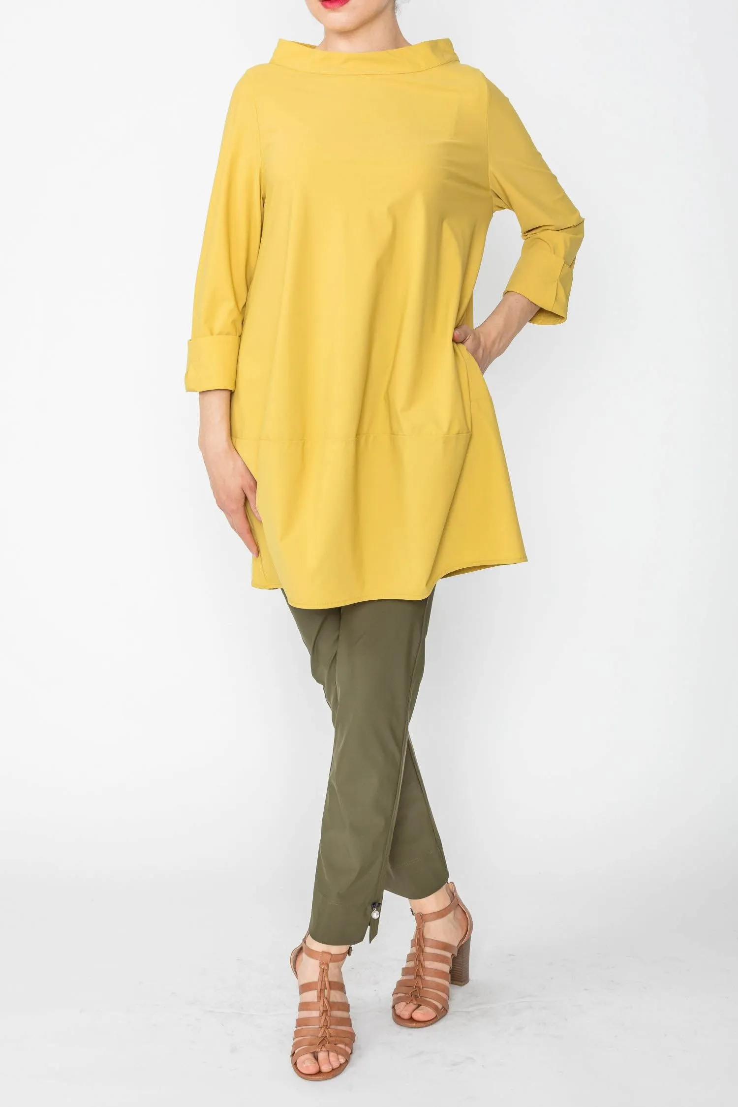 Mustard Boat Neck Stand Collar Balloon Top