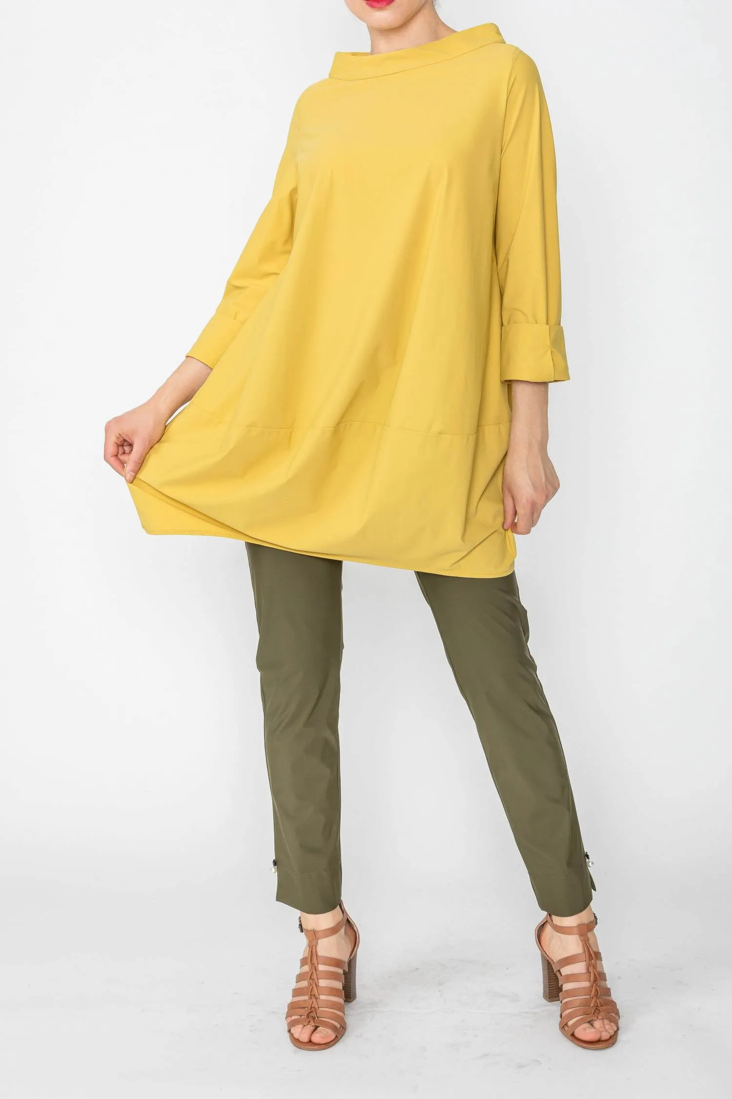 Mustard Boat Neck Stand Collar Balloon Top