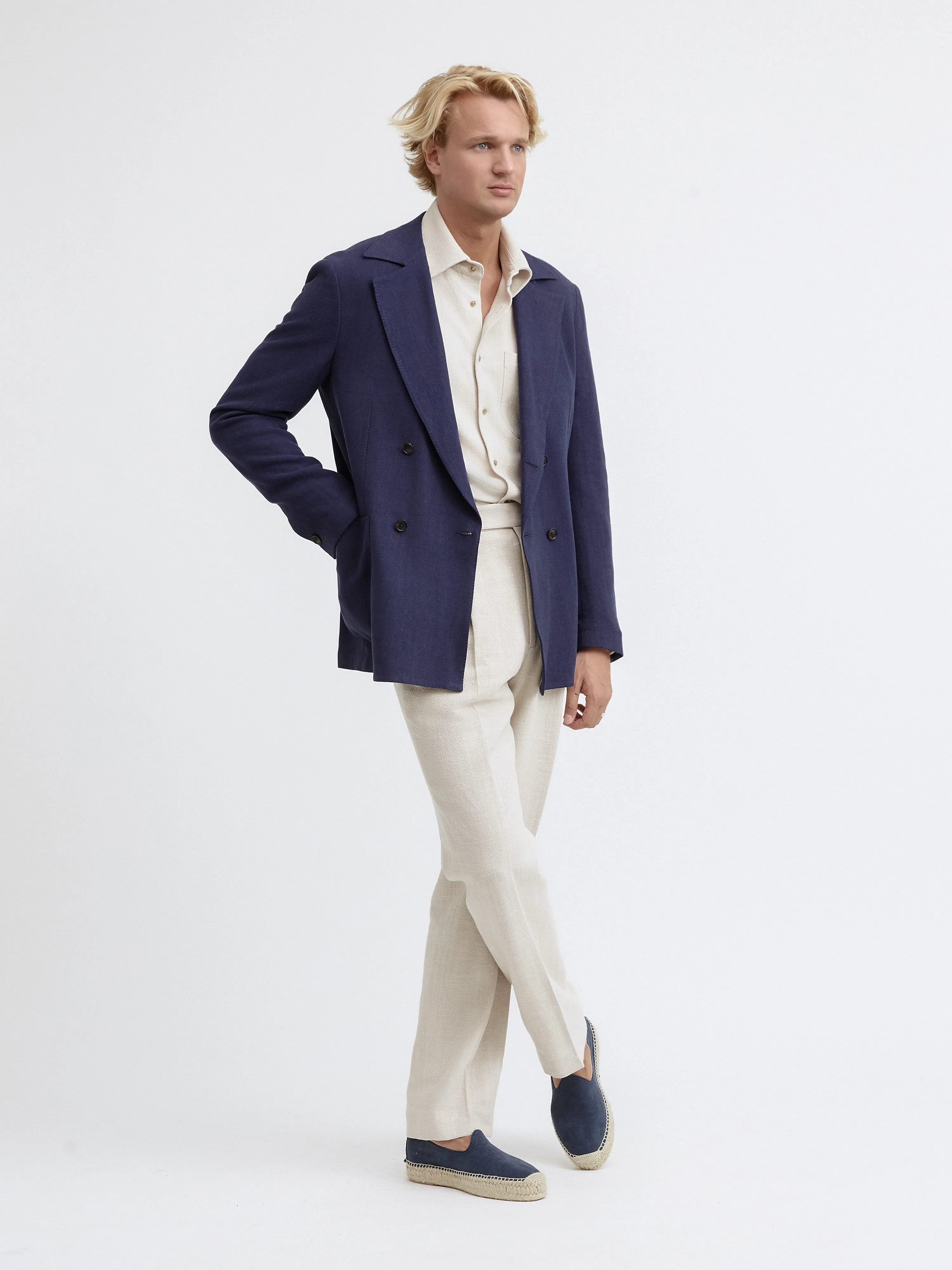 Navy Blue Stonewashed Linen Jacket