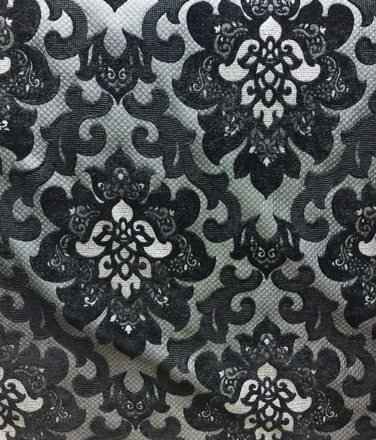 NEW Queen Allyson Designer Velvet Chenille Quilted Medallion Burnout Upholstery Fabric - Black