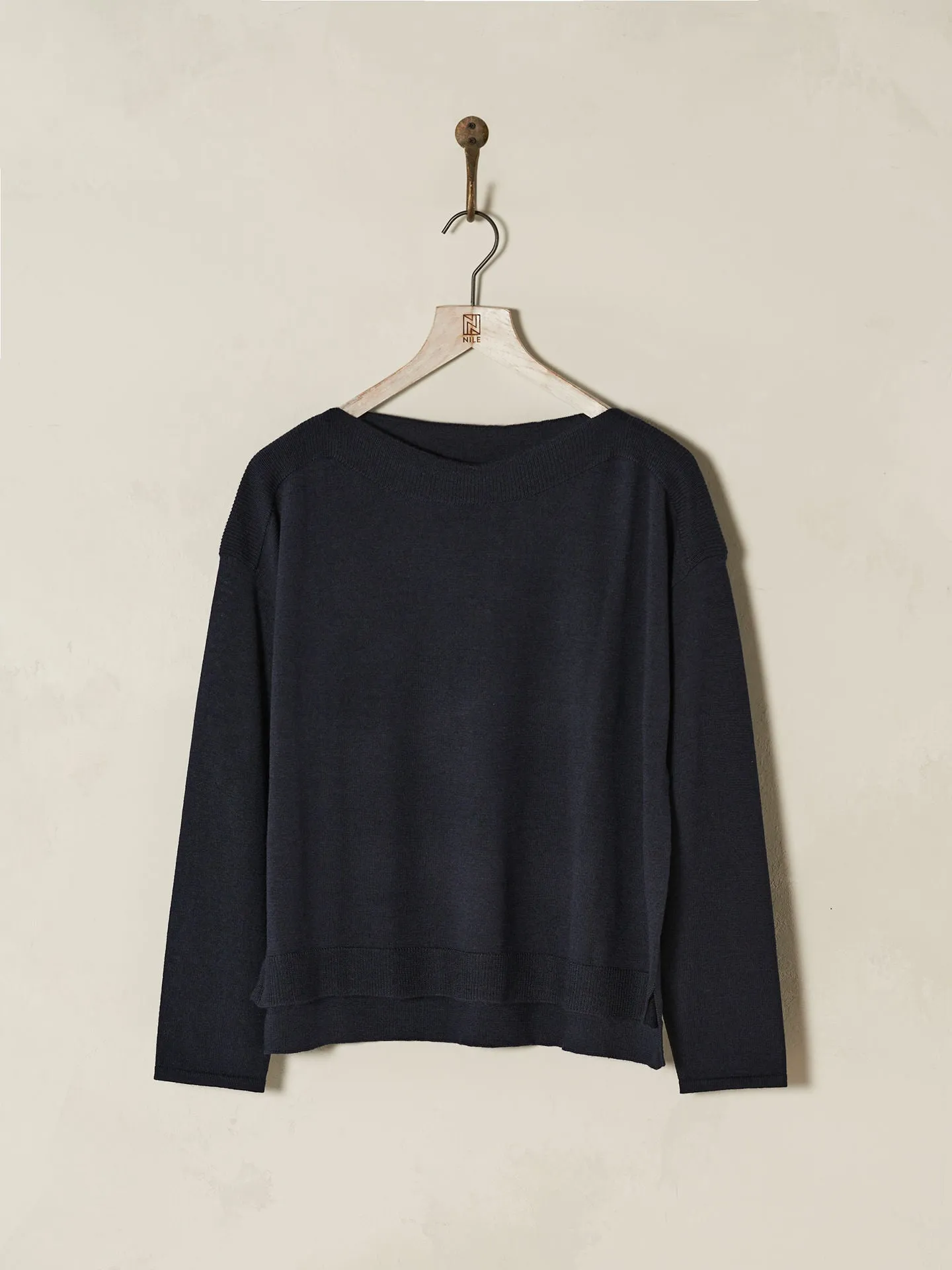 Nile Ribbed Detail Boatneck Merino Sweater