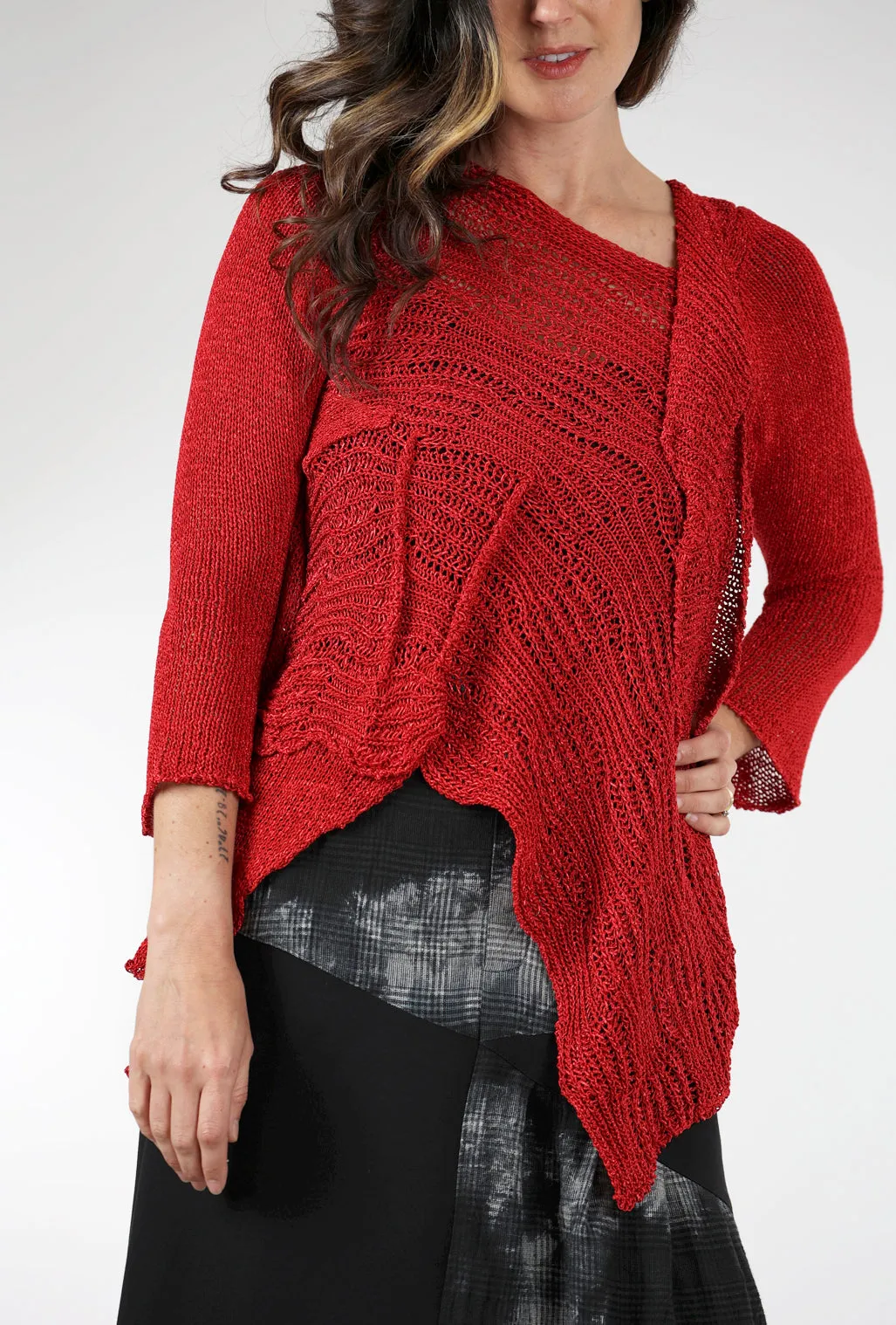 Overlapping Asym Sweater, Red