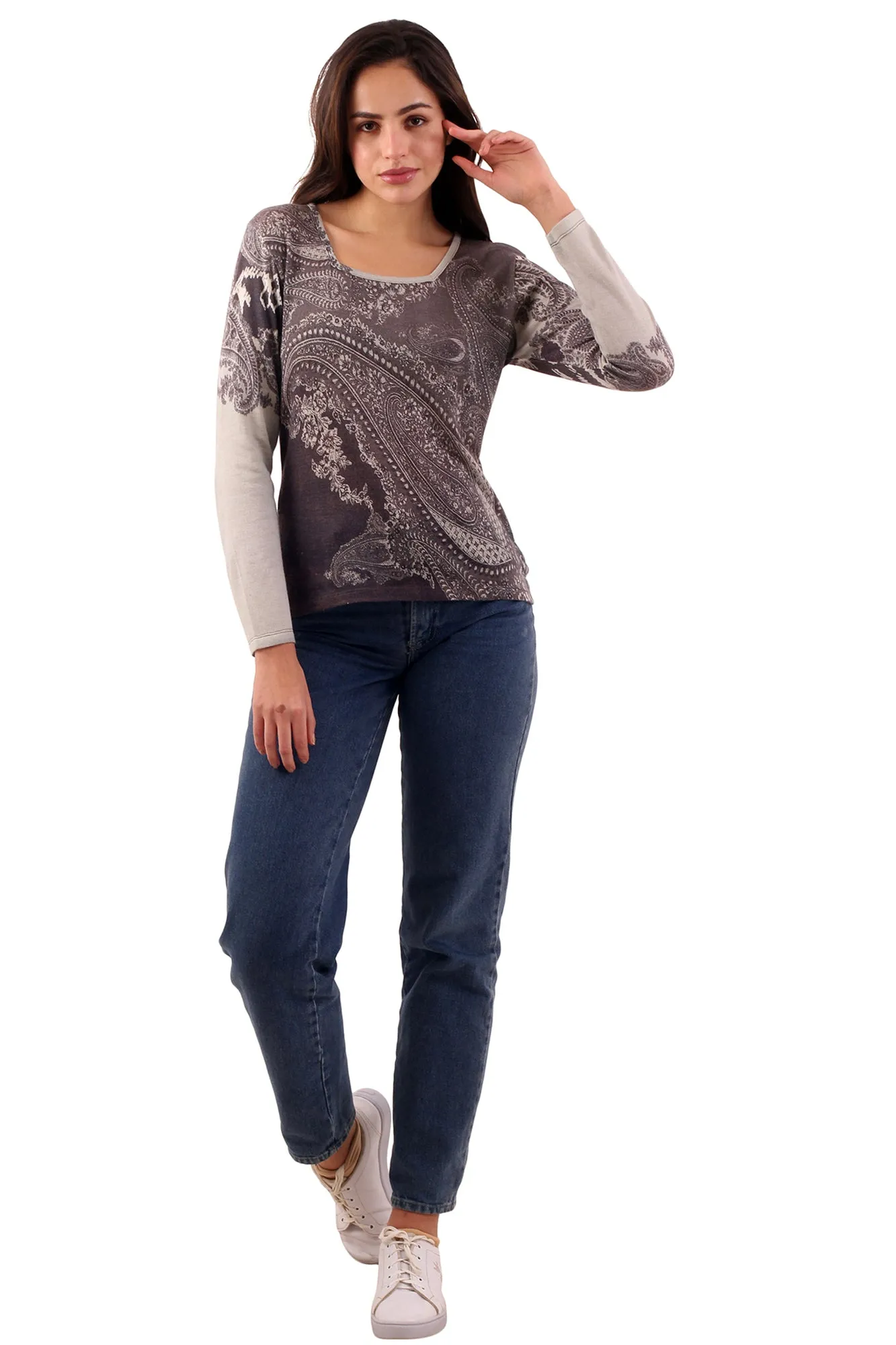 Paisley Top - Grey & Brown