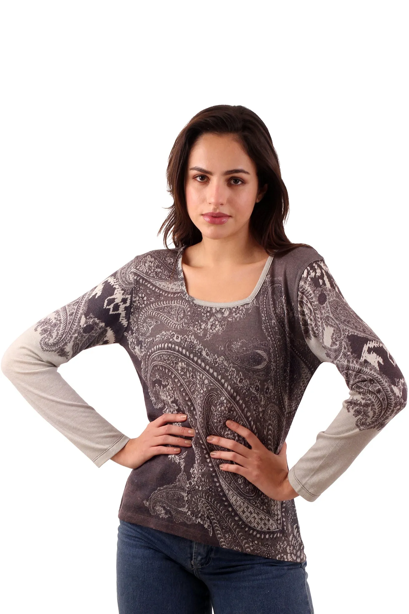 Paisley Top - Grey & Brown