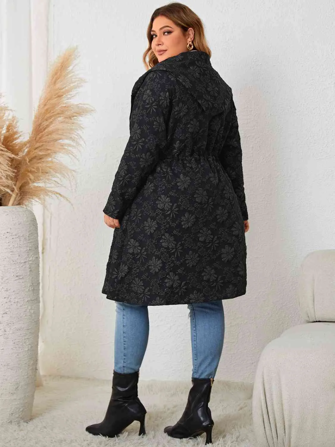 Plus Size Long Sleeve Hooded Trench Coat