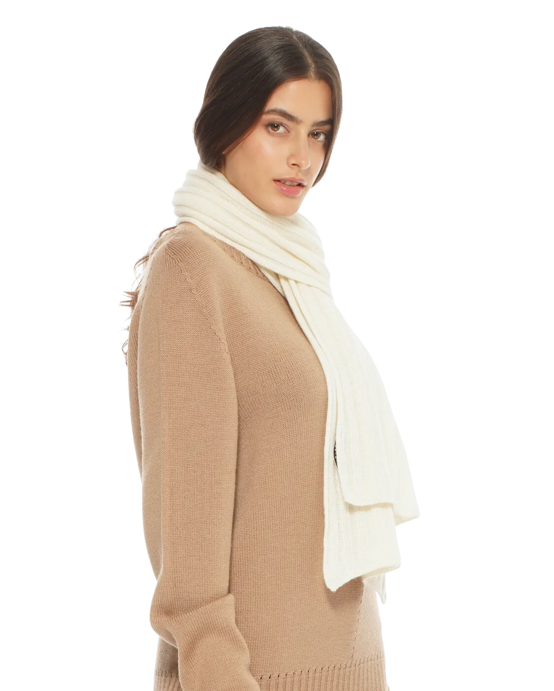 Pure Cashmere Ribbed Scarf Milk White