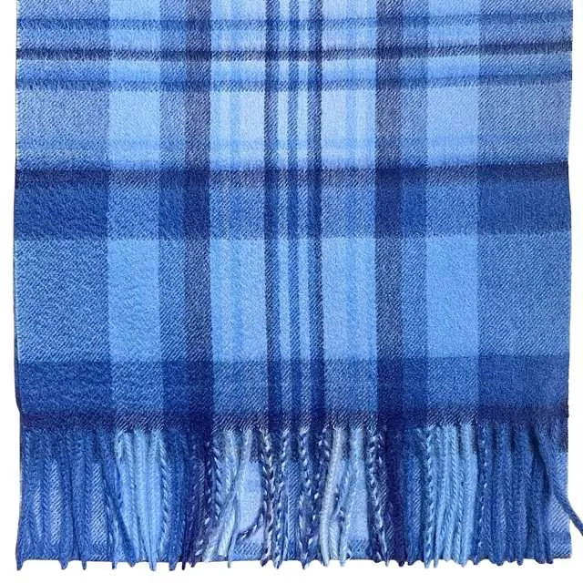 Pure Cashmere Scarf - Bright Blue Check