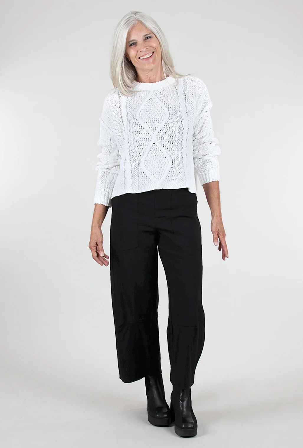 Raw-Edge Cable Sweater, White