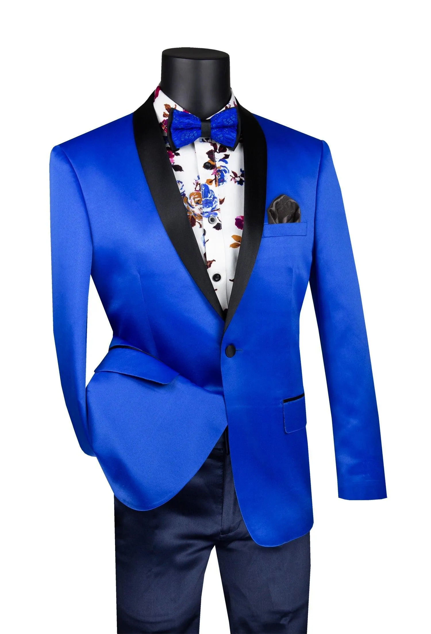 Royal Blue Slim Fit Steen Tuxedo Jacket with Black Shawel Lapel