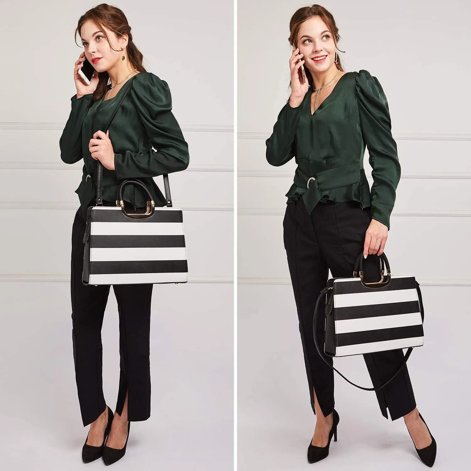 Saffiano Striped Briefcase Handbag