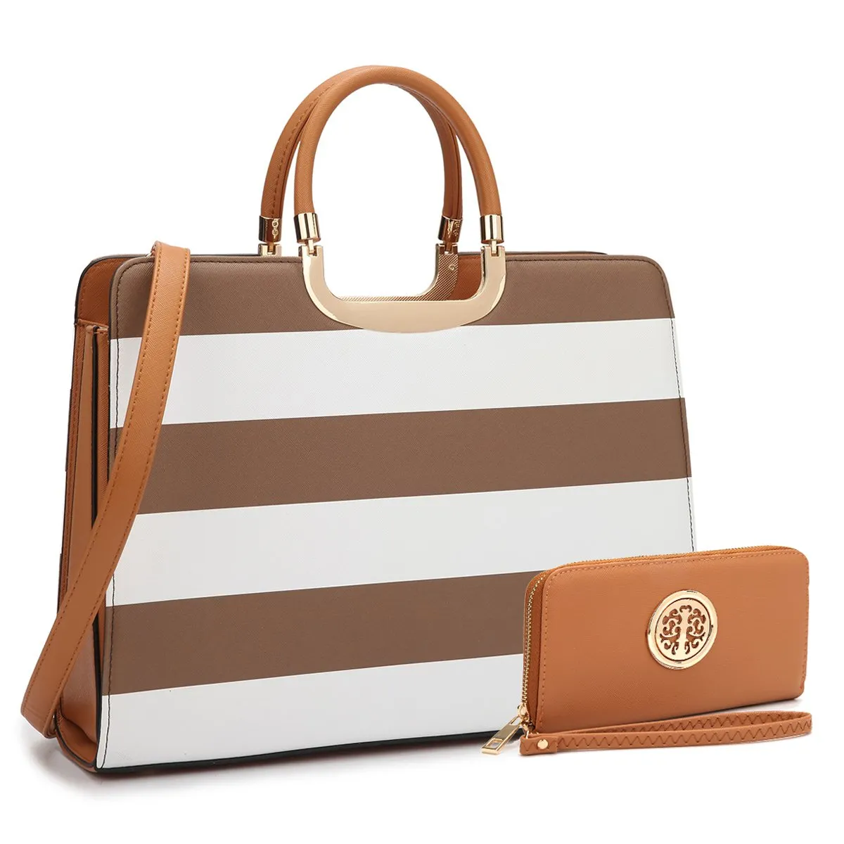 Saffiano Striped Briefcase Handbag