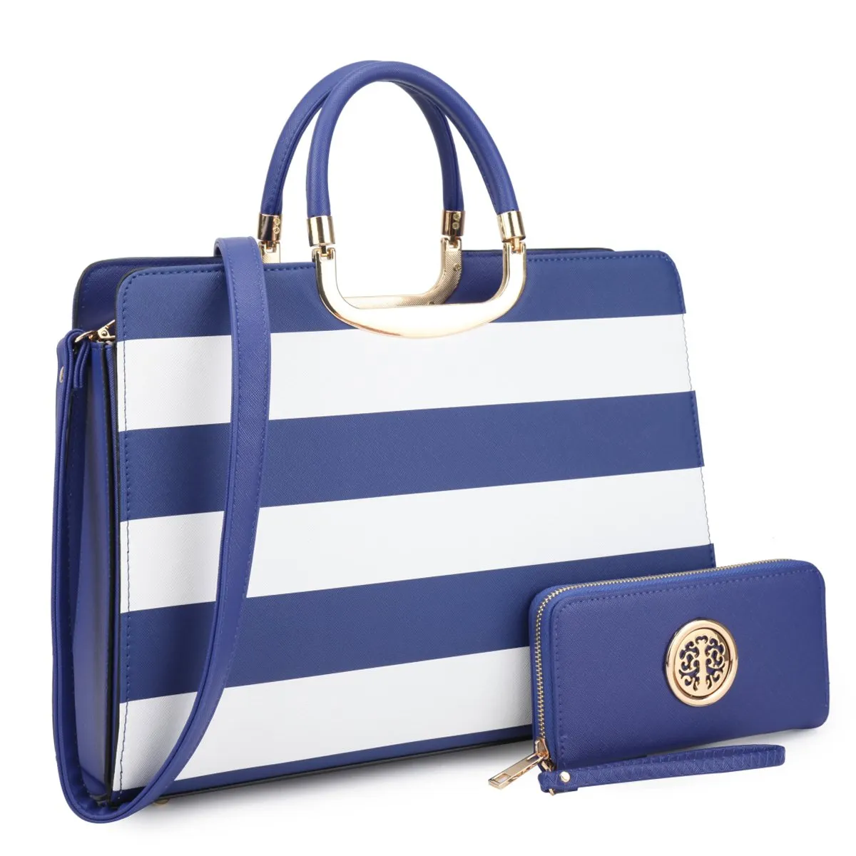 Saffiano Striped Briefcase Handbag