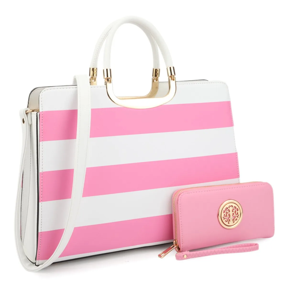 Saffiano Striped Briefcase Handbag