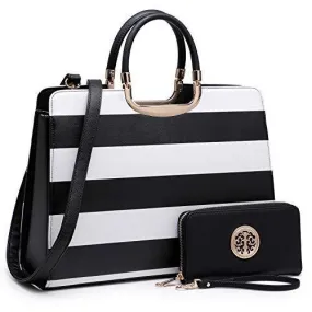 Saffiano Striped Briefcase Handbag