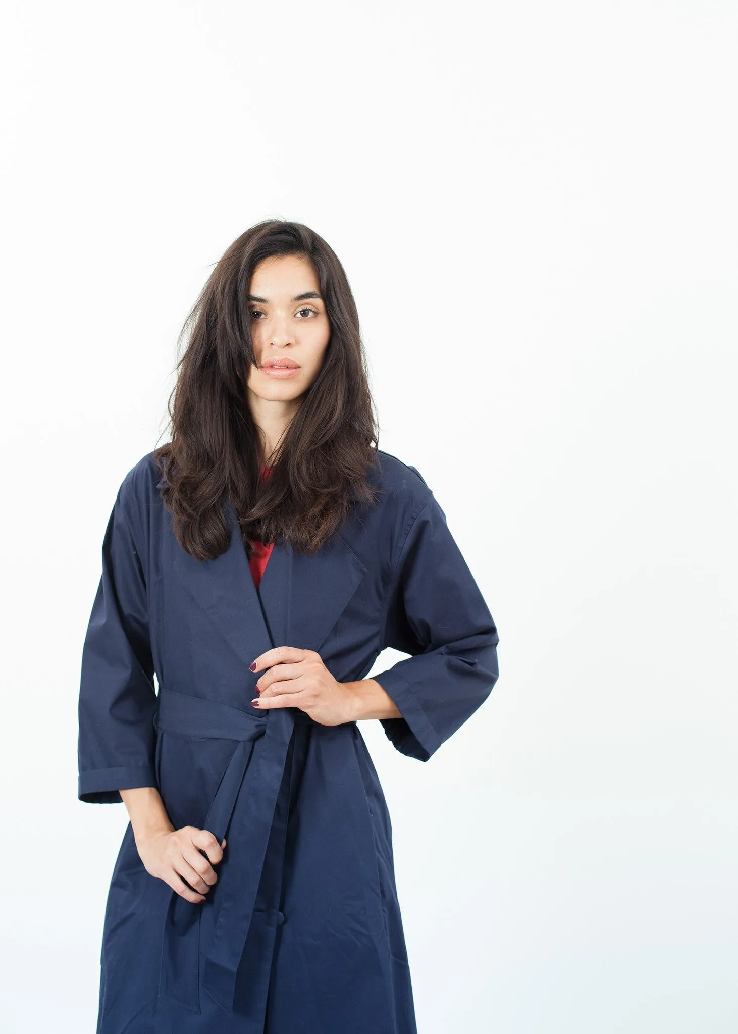 Sateen Trench in Navy -UEB