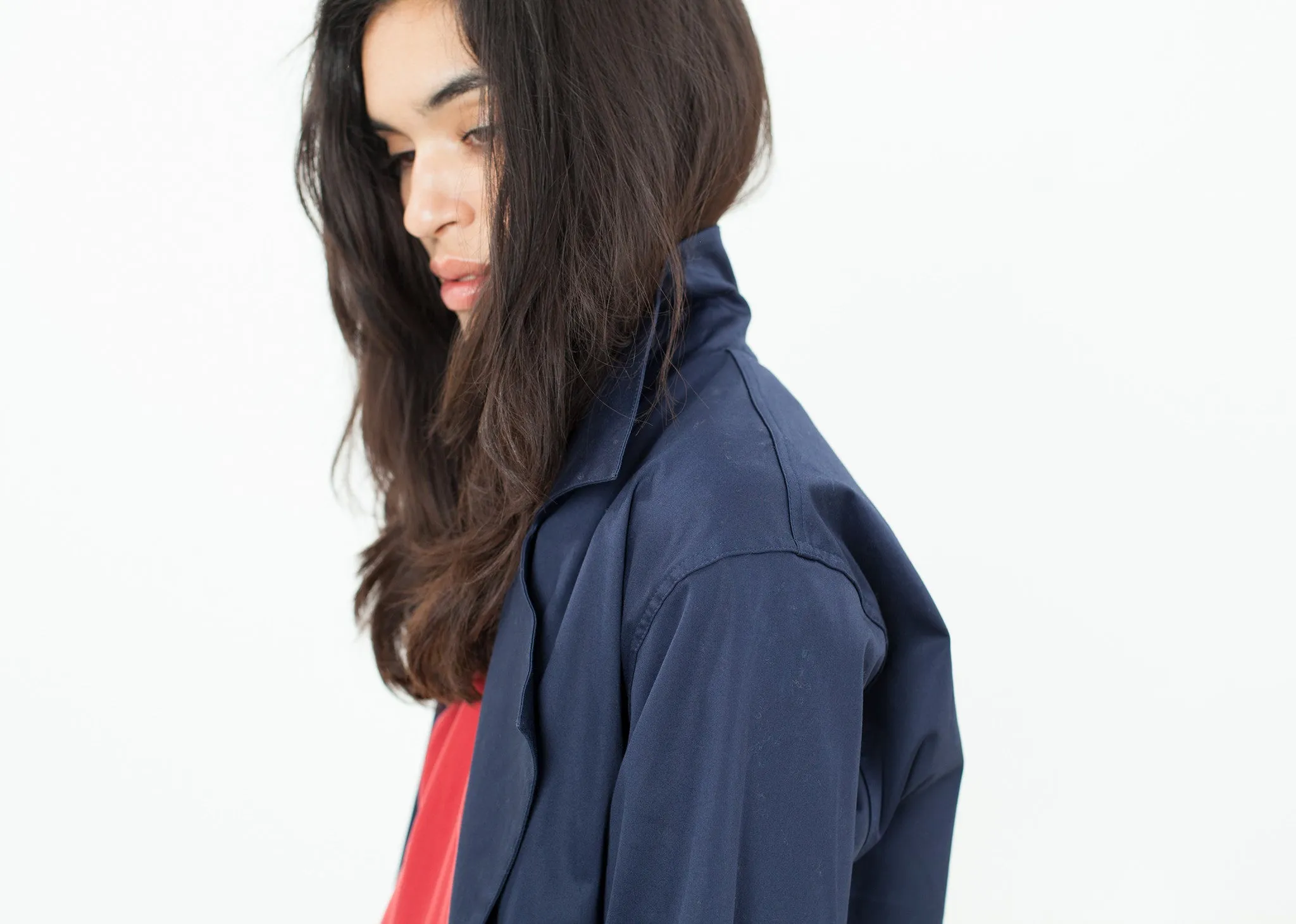 Sateen Trench in Navy -UEB