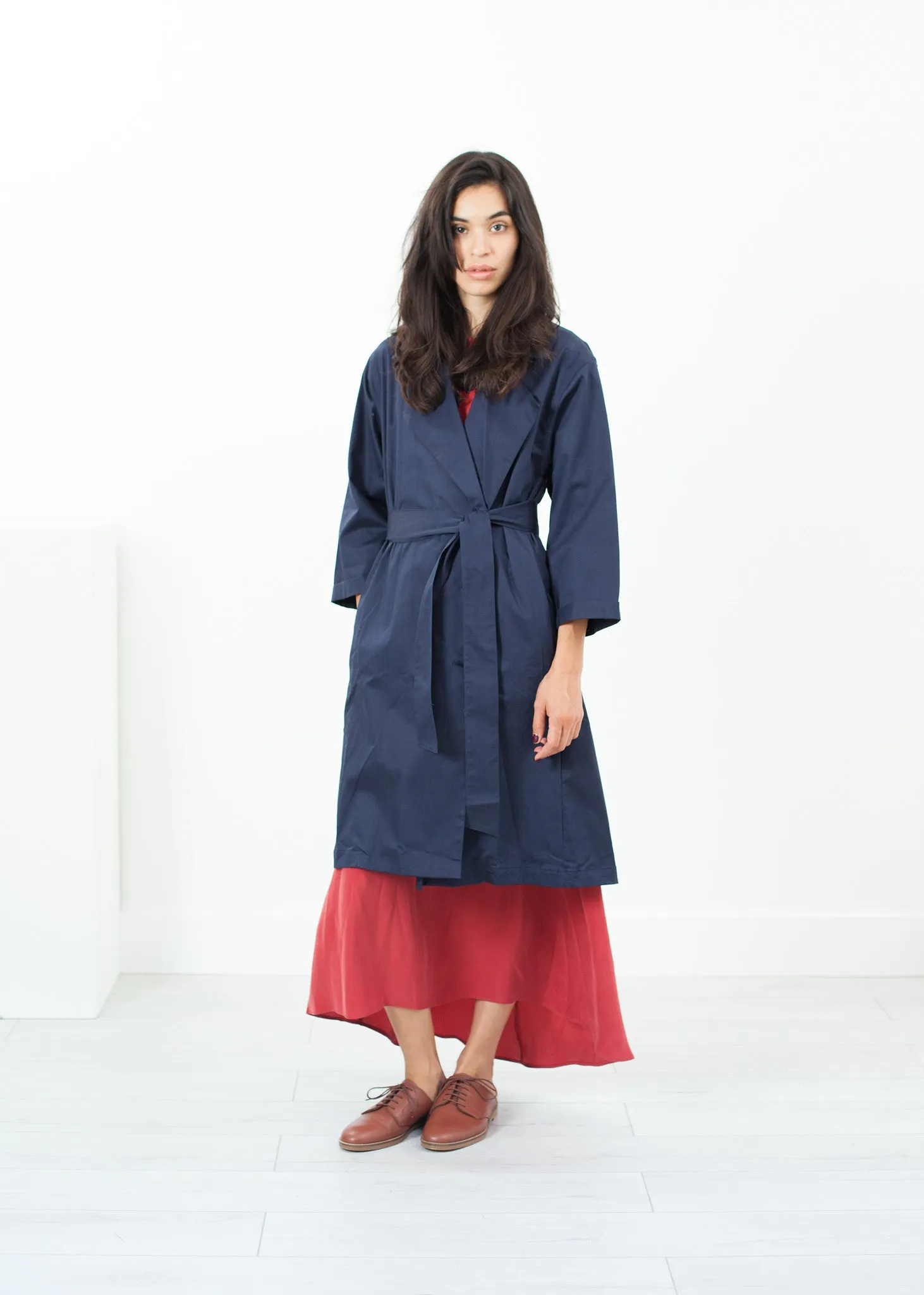 Sateen Trench in Navy -UEB