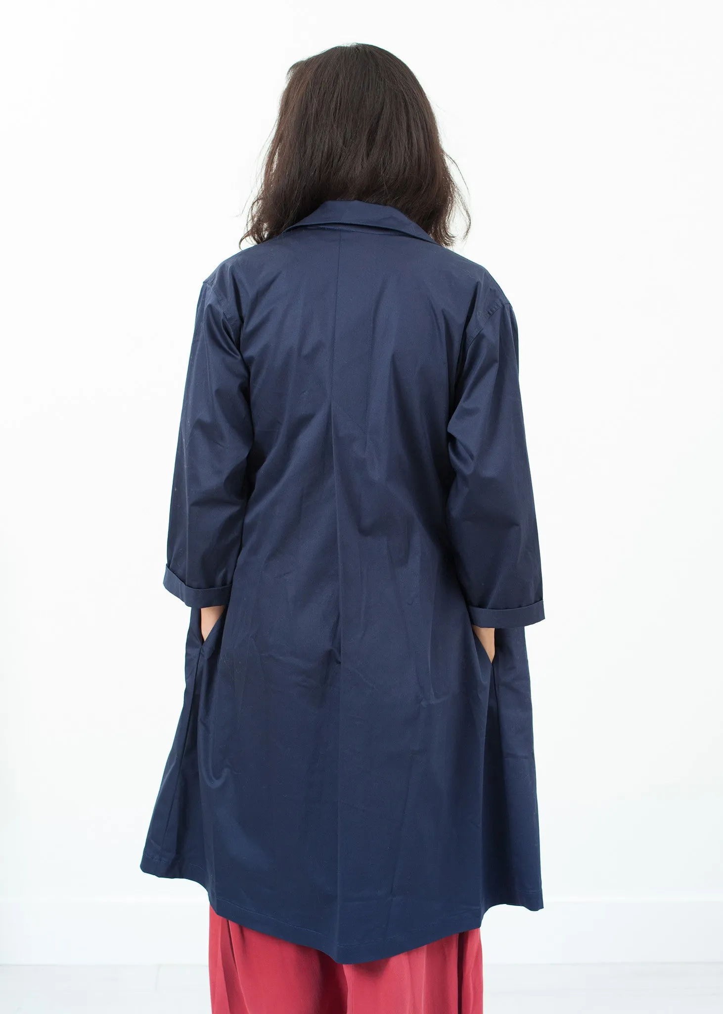 Sateen Trench in Navy -UEB