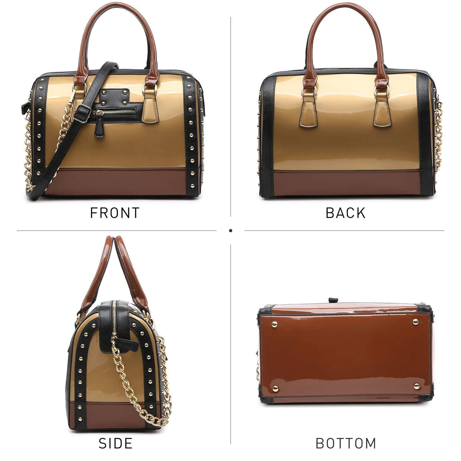 Shiny Patent Handbags Barrel Top Handle Bag for Women l Dasein