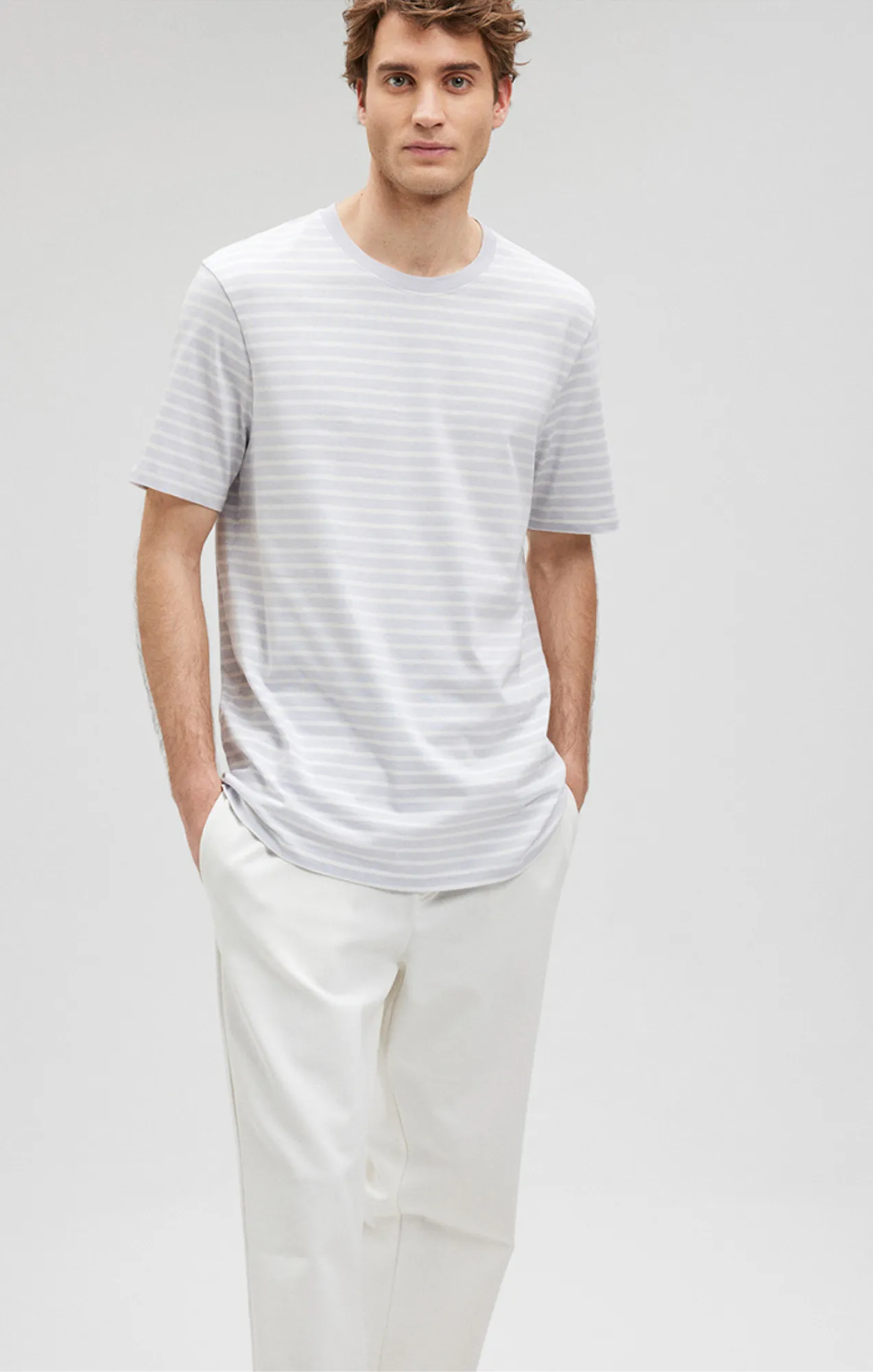 STRIPED CREW NECK T-SHIRT IN ARCTIC ICE