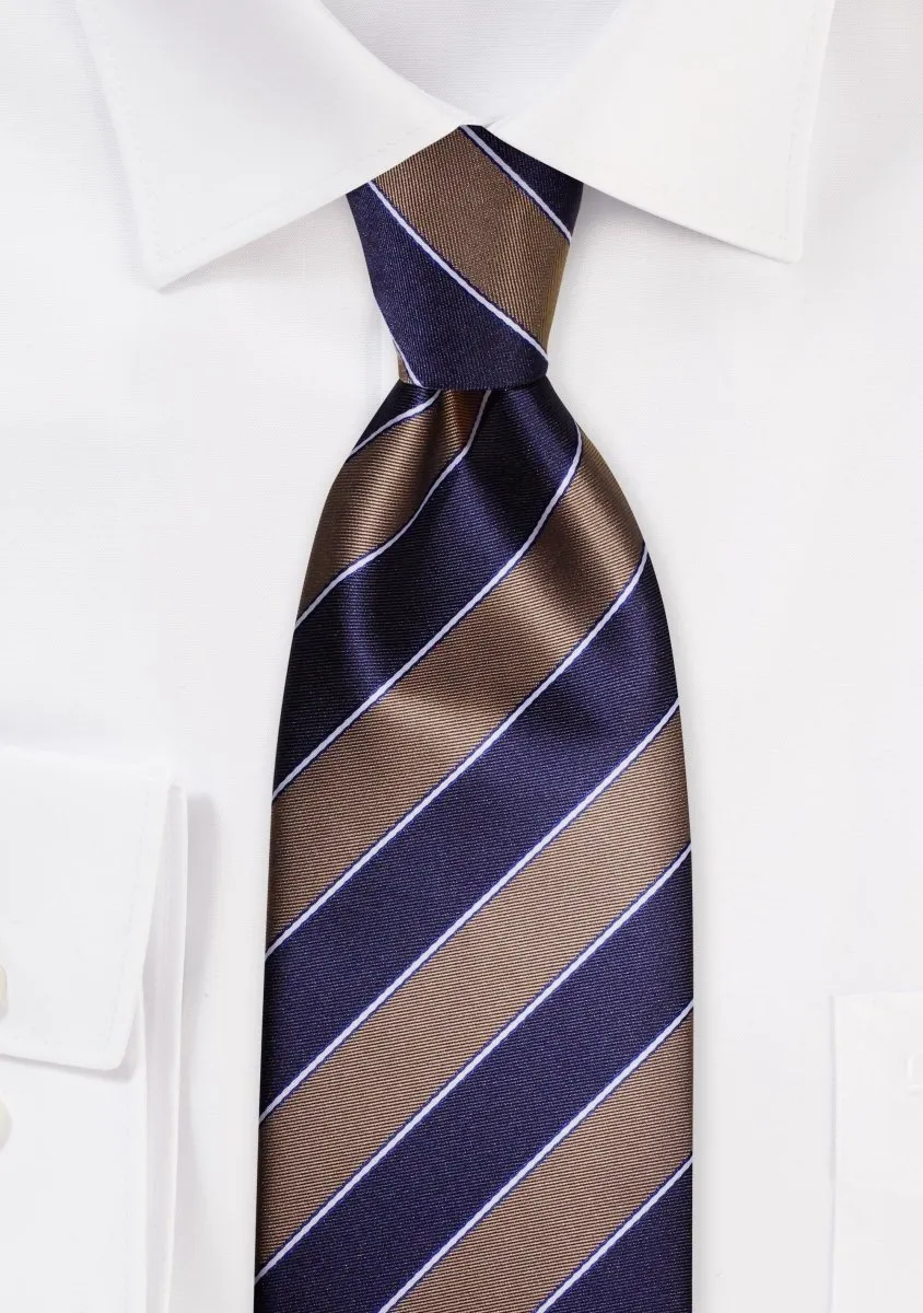 Tan and Navy Repp&Regimental Striped Necktie