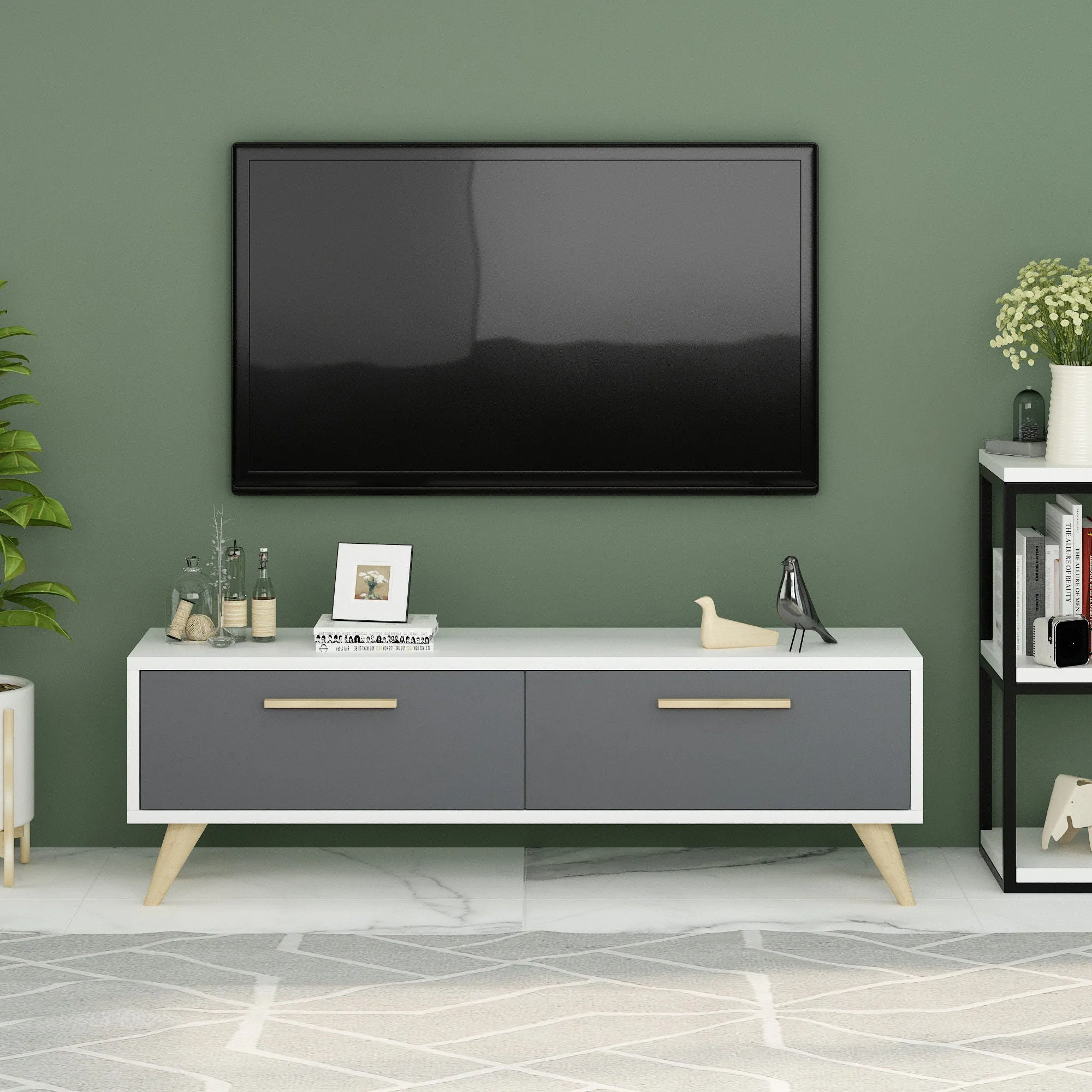 TV Stand Melisa - White, Anthracite