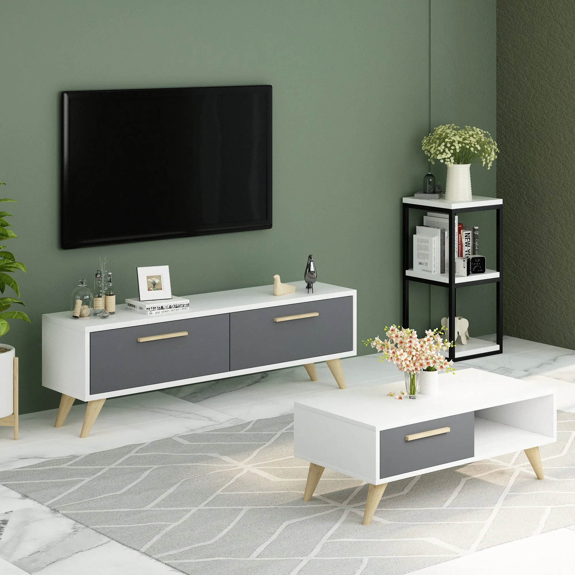 TV Stand Melisa - White, Anthracite