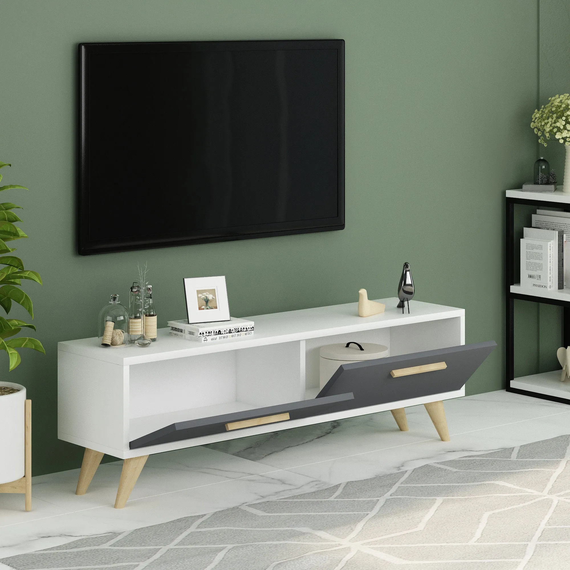 TV Stand Melisa - White, Anthracite