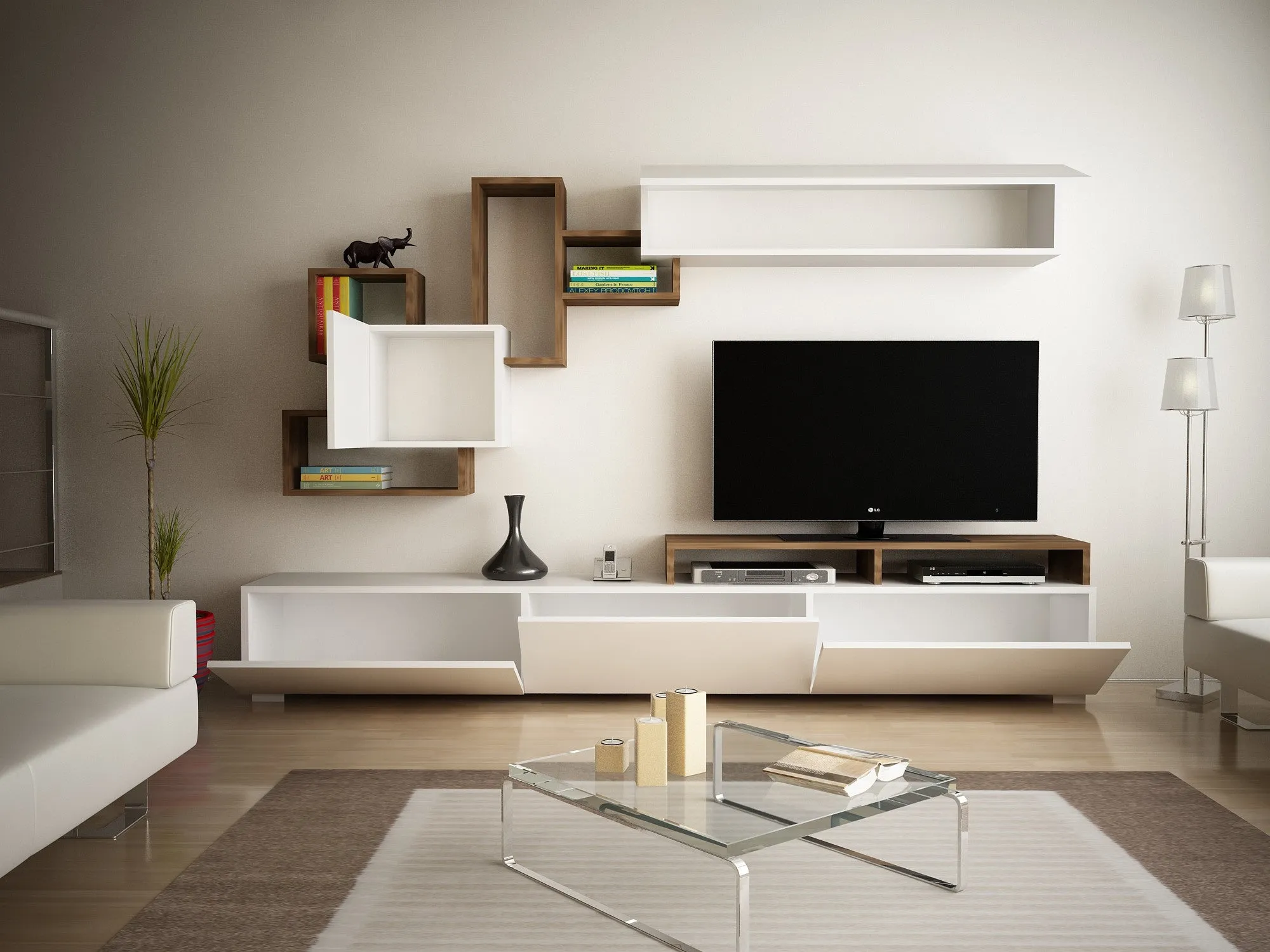 TV Unit Elit - White, Walnut