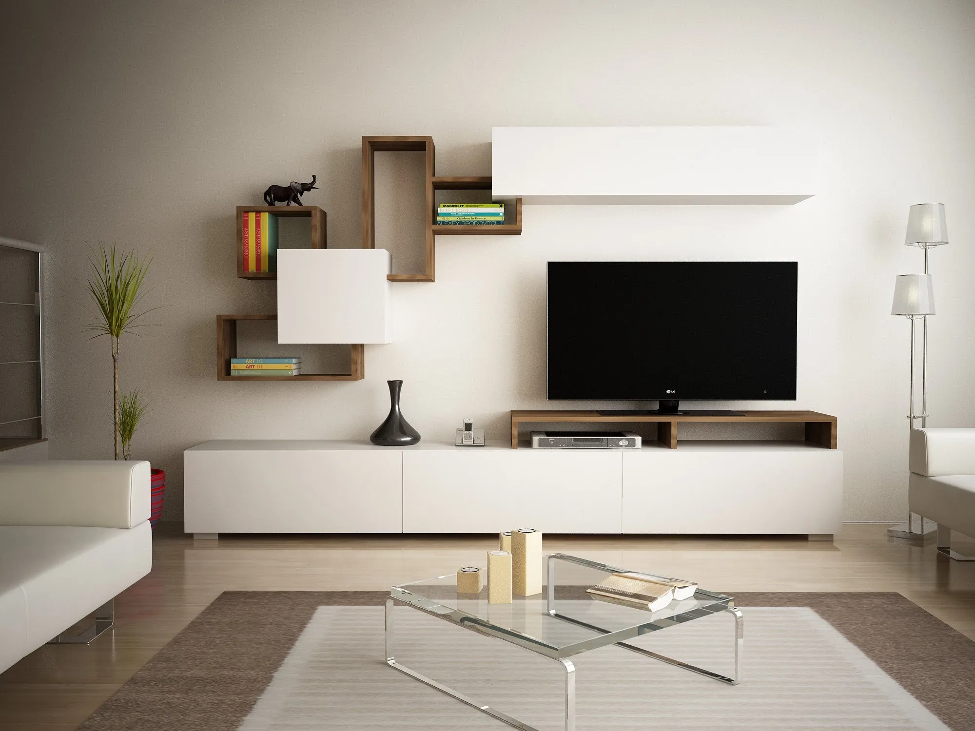 TV Unit Elit - White, Walnut