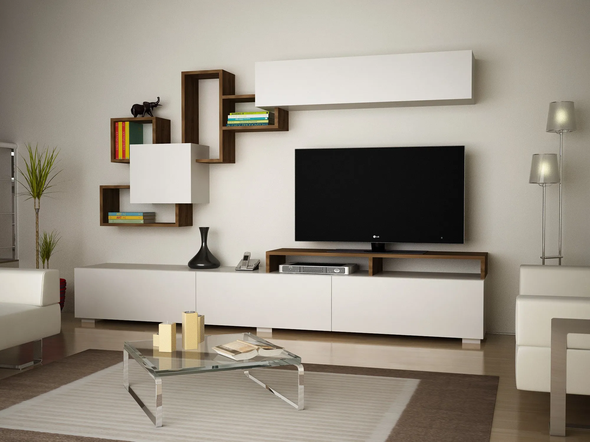 TV Unit Elit - White, Walnut