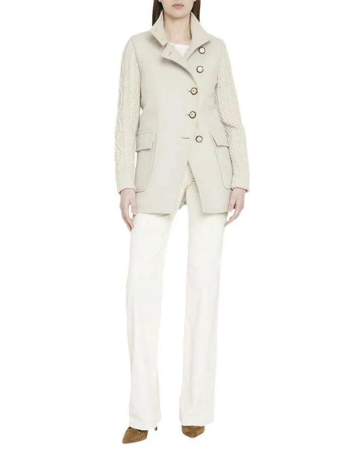 Veronica Beard Verona Cable Knit-Wool Combo Coat