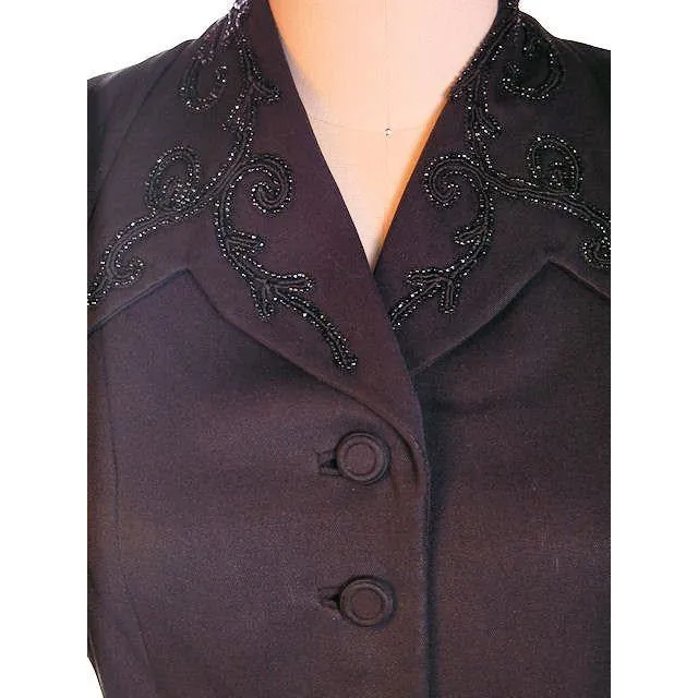 Vintage Beaded Jacket Black Gabardine Stunning 1940S  36" Bust 28" Waist