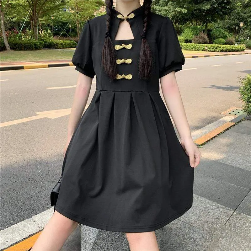 Women's Chinoiserie Stand Collar Cutout Dresses