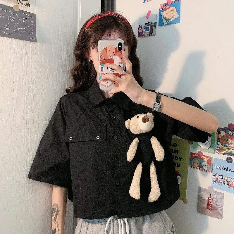 Women's Cute Bear Doll Single-breasted Shirts