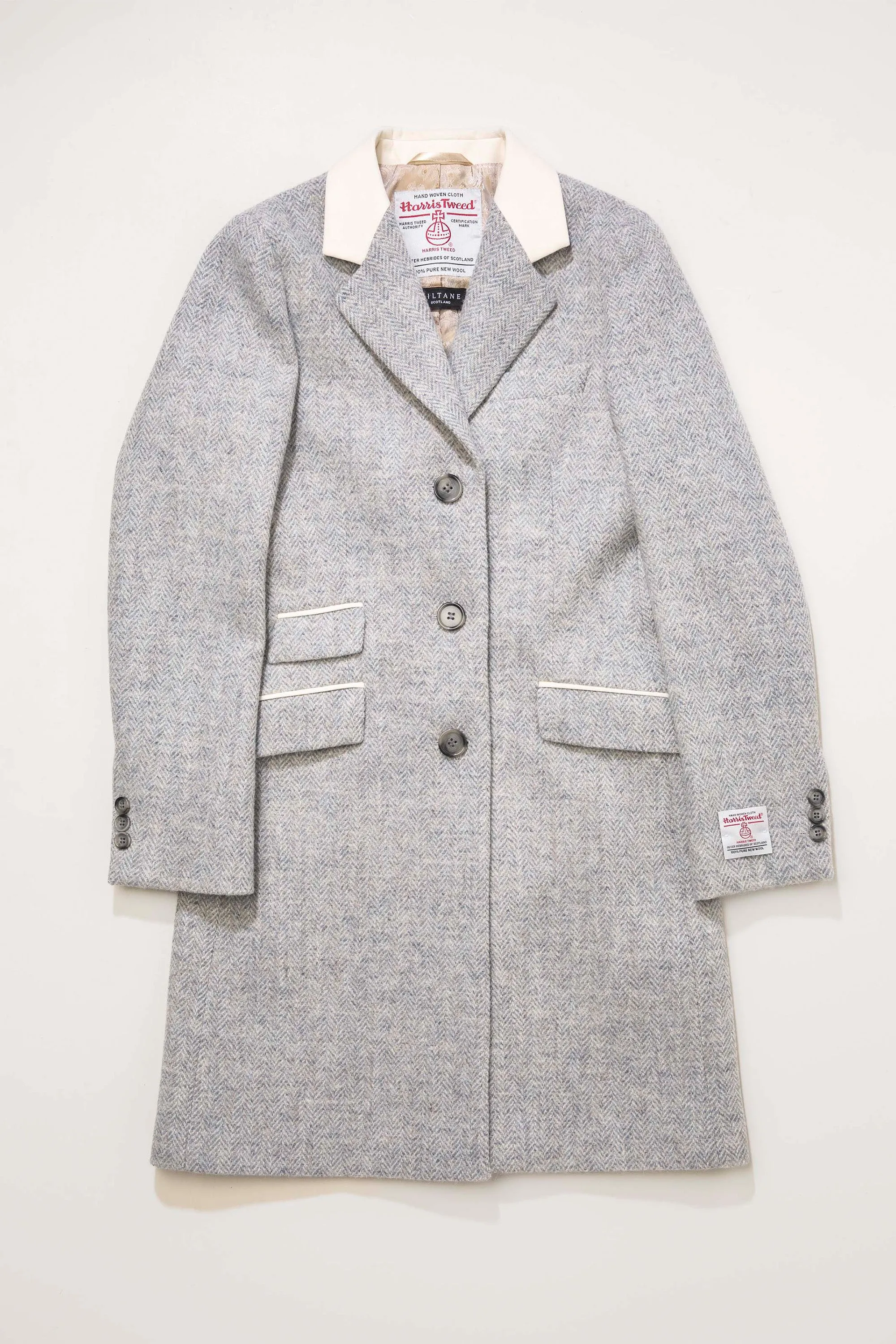 Women's Harris Tweed Tori Coat - Pale Blue Beige Mix